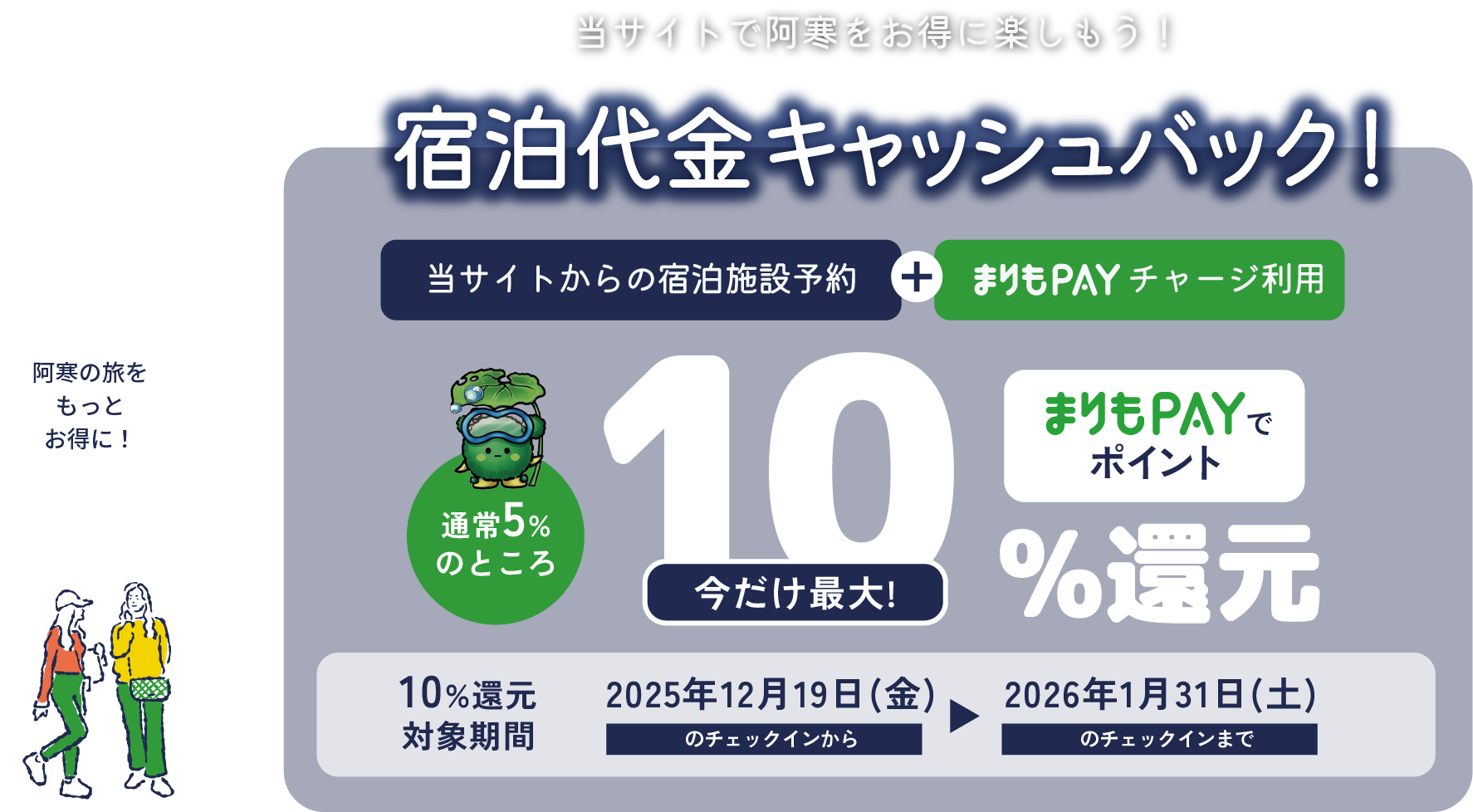 公式サイトからのご予約+まりもPAYチャージ利用で最大10%還元